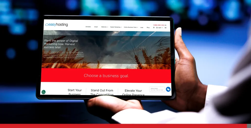 The EasyHosting website on a tablet.